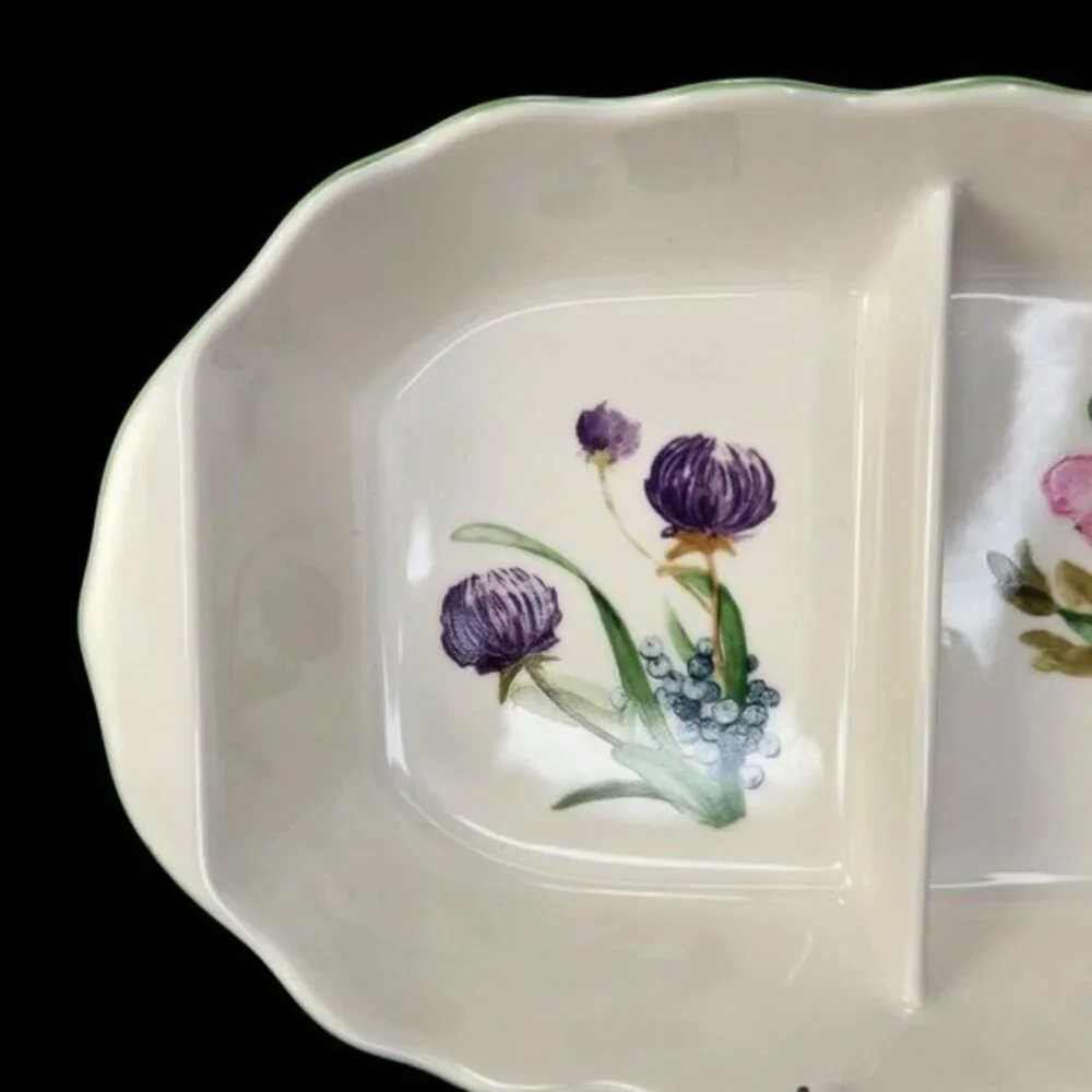 Charter Club Wild Flowers Divided Serving Dish Bowl Vegetable Flowers Border Vtg